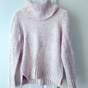 Women Loft Small Pink Flecked Cowl Neck Sweater